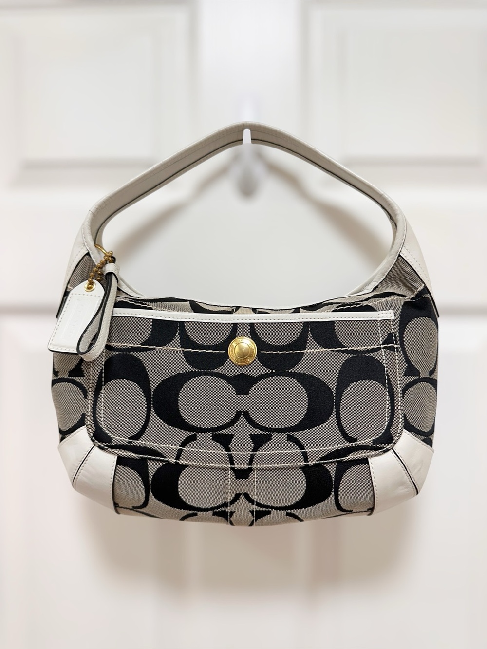 Coach Ergo Signature Jacquard Hobo Shoulder Bag Navy White Y2K 10764